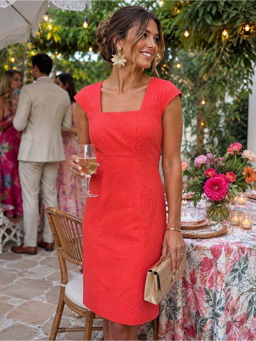 Adrianna Papell Coral Textured Sheath Dress Size 12 |Cotton Blend Wedding Guest
